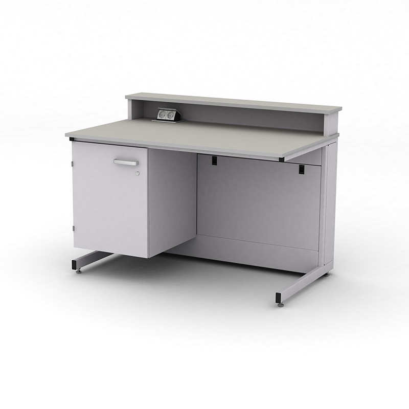 Стіл для викладача ЕКСПЕРТ з надбудовою, розетками та тумбою ліворуч, арт. 141-14.113